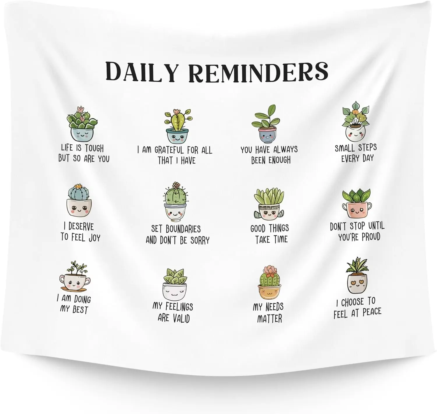 Mental Health Floral Hanging Wall Tapestry for Classroom Bedroom, Cute Inspirational Positive Succulent Wall Tapestries Hanging