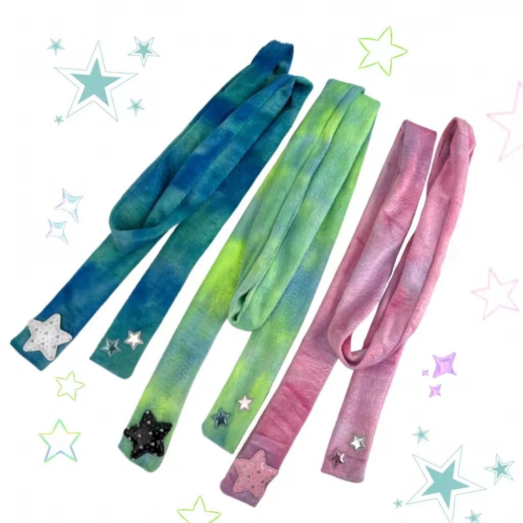 

1pc Fashion Harajuku Y2K Scarf Printed Pink Gradient Scarf With Star Decoration Subculture Neckerchief Streetwear