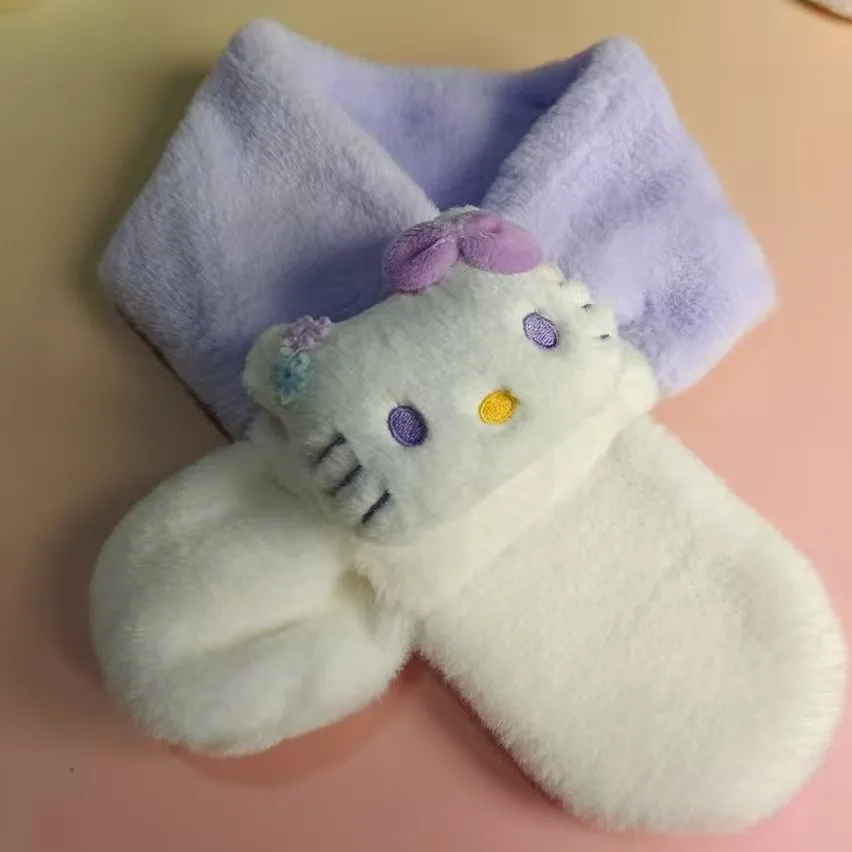 وشاح هالو كيتي للأطفال متطابق الألوان للخريف والشتاء، وشاح قطط KT لطيف، دافئ وسميك، رقبة كرتونية مقاومة للرياح