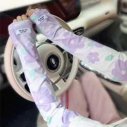 Women Sun Protection Breathable Sleeves Driving Long Fingerless Gloves Flower Bowknot Cool Muff Summer UV Protection Arm Sleeves