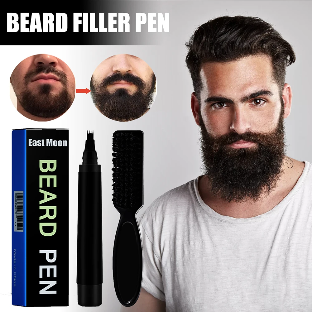 4-prong Beard Filling Pen Kit Waterproof Mustache Color Enhancer Pencil with Brush for Male Home Salon Tools