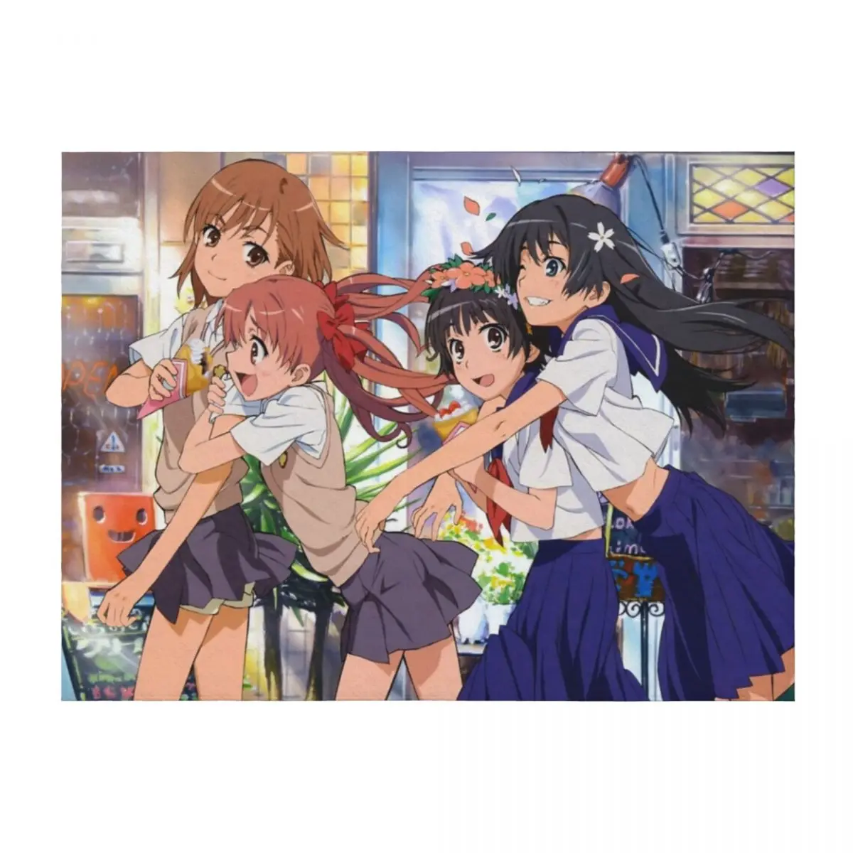 Toaru Kagaku - Misaka Mikoto، Shirai Kuroko، Saten Ruiko، Uiharu Kazari رمي بطانية قيلولة كوسبلاي أنيمي الفانيلا مانغا البطانيات #1