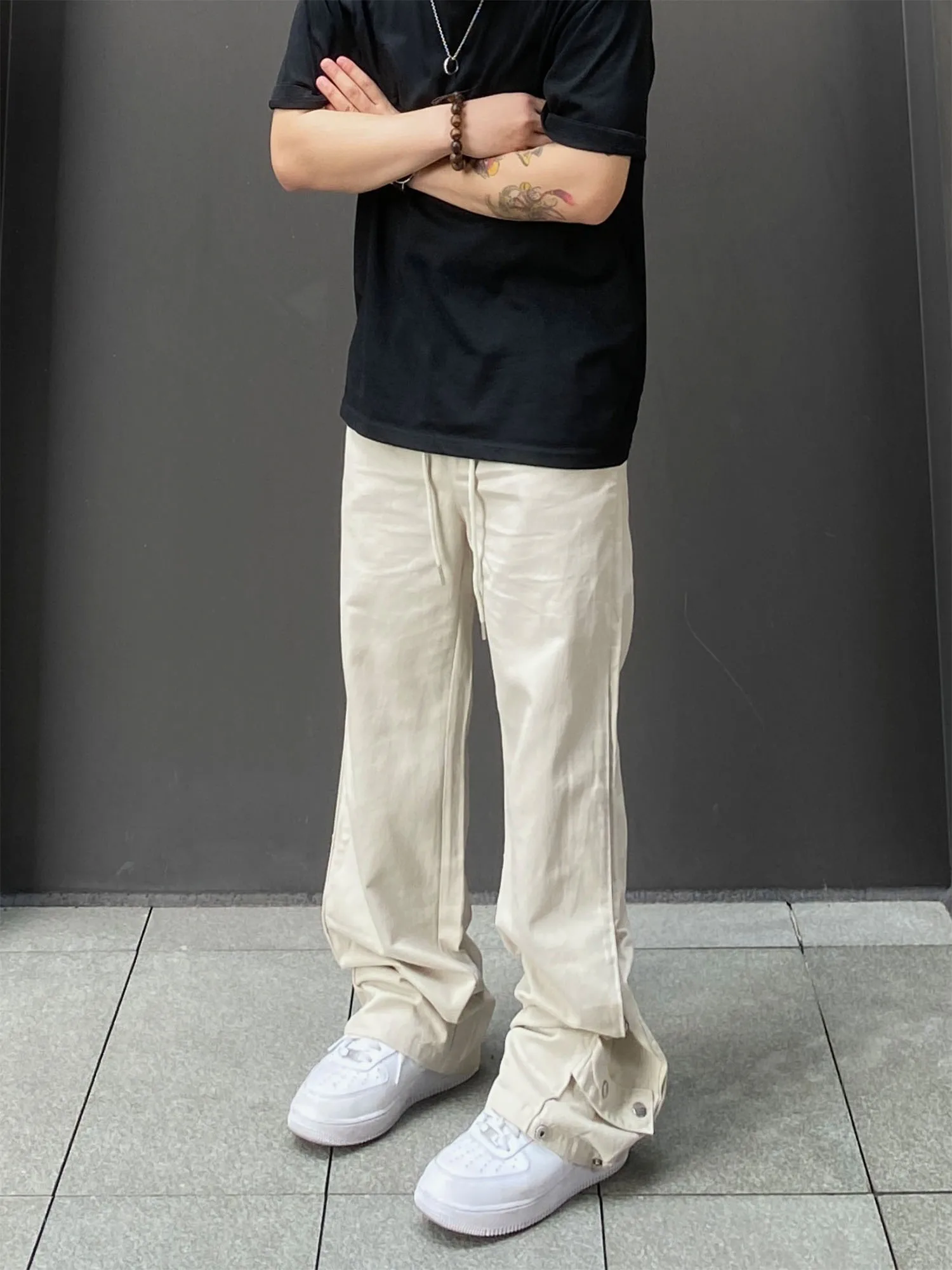 

98SQUID Vintage American Retro Button Design Work Pants Men's Women's Casual Straight Leg Trousers Durable Straight Cut Cotto...