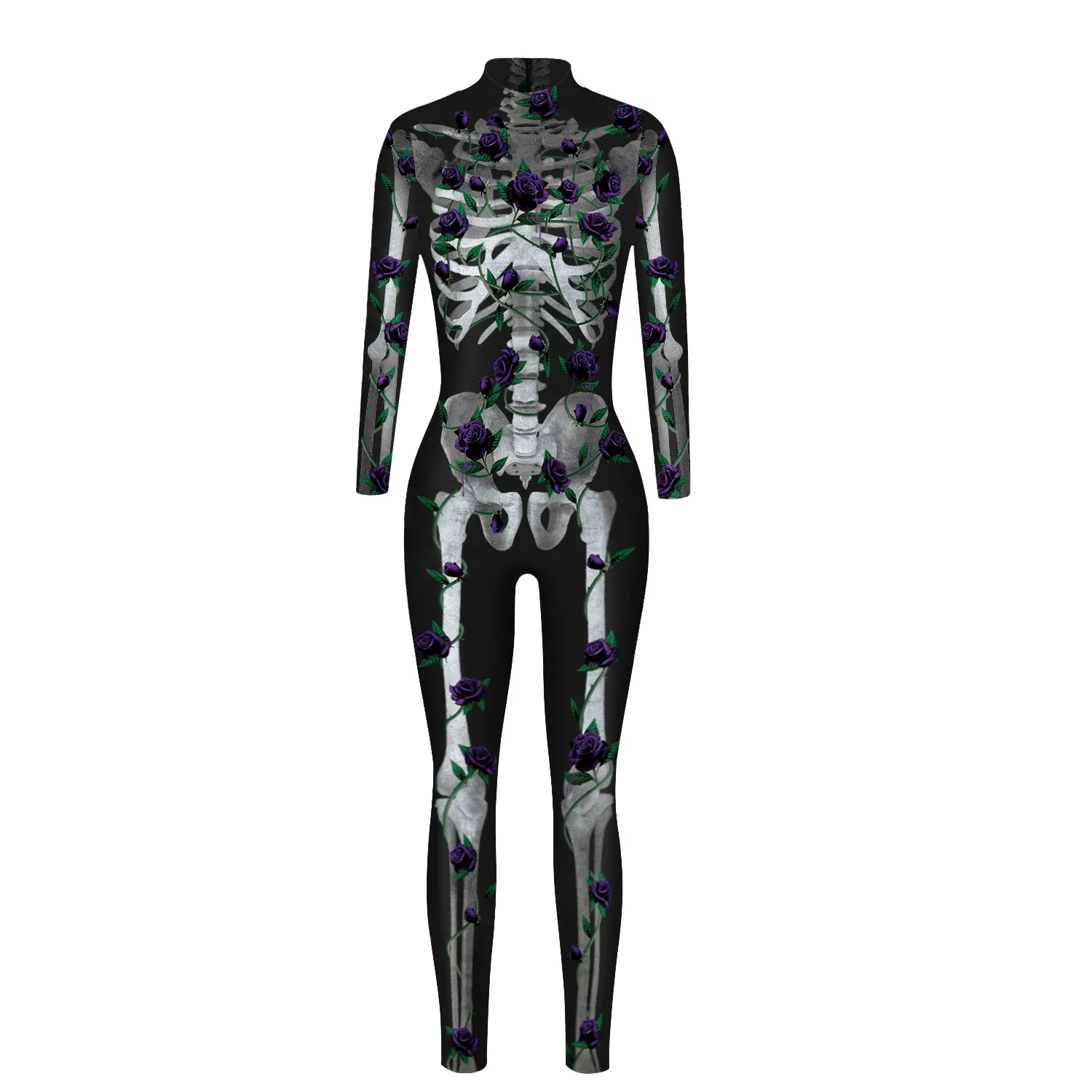 Festtags-Karnevalskostüm Skelett-Bedruckte Bodysuits für Frauen Bunte Halloween-Cosplay-Jumpsuits Zentai-Catsuit – Detail 25