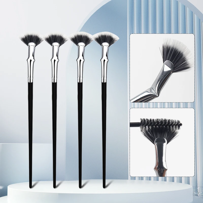 Black Long Handle Curved Ferrule Fan Shape Lash Separator Brush Soft Nylon Bristles Eyelash Extension Grooming Mascara Brush