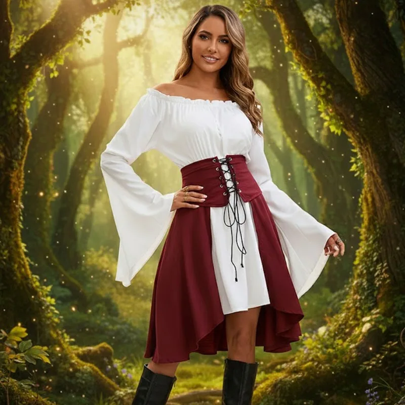 

Средневековая рубашка в стиле Ренессанс, пиратская туника с длинными рукавами, женский костюм для Хэллоуина, косплея и выступлений