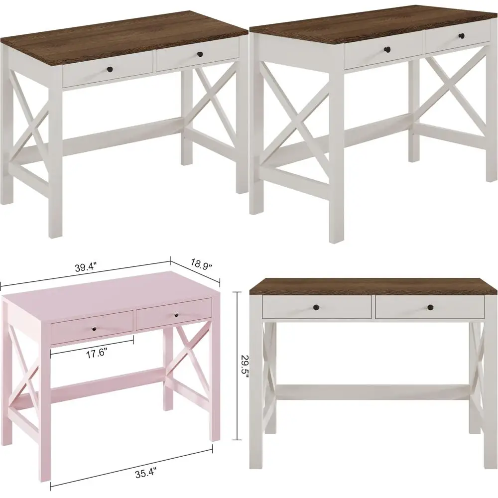 مكتب كمبيوتر مدمج 39 مع أدراج للمكتب المنزلي، طاولة كتابة دراسة صغيرة مع تصميم ثابت بإطار X