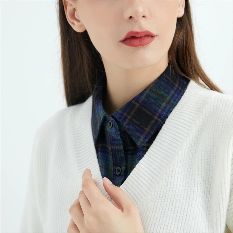 Damen abnehmbares kariertes Hemd-Design, gefälschter Kragen, falsche Bluse, Kleidungszubehör – Detail 7