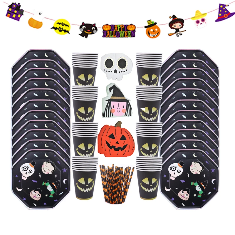 Halloween Tableware Pumpkin Witch Cute Ghost NapkinTableware Set Personalized Party Cutlery Cute Patterns Paper Plates Napkins