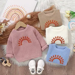 Dziecięcy sweter zimowy Ubrania Baby Boy Girl Sweter z dzianiny Śliczne hafty słońca z długim rękawem Pullover Tops dla niemowląt Ciepłe topy Odzież wierzchnia