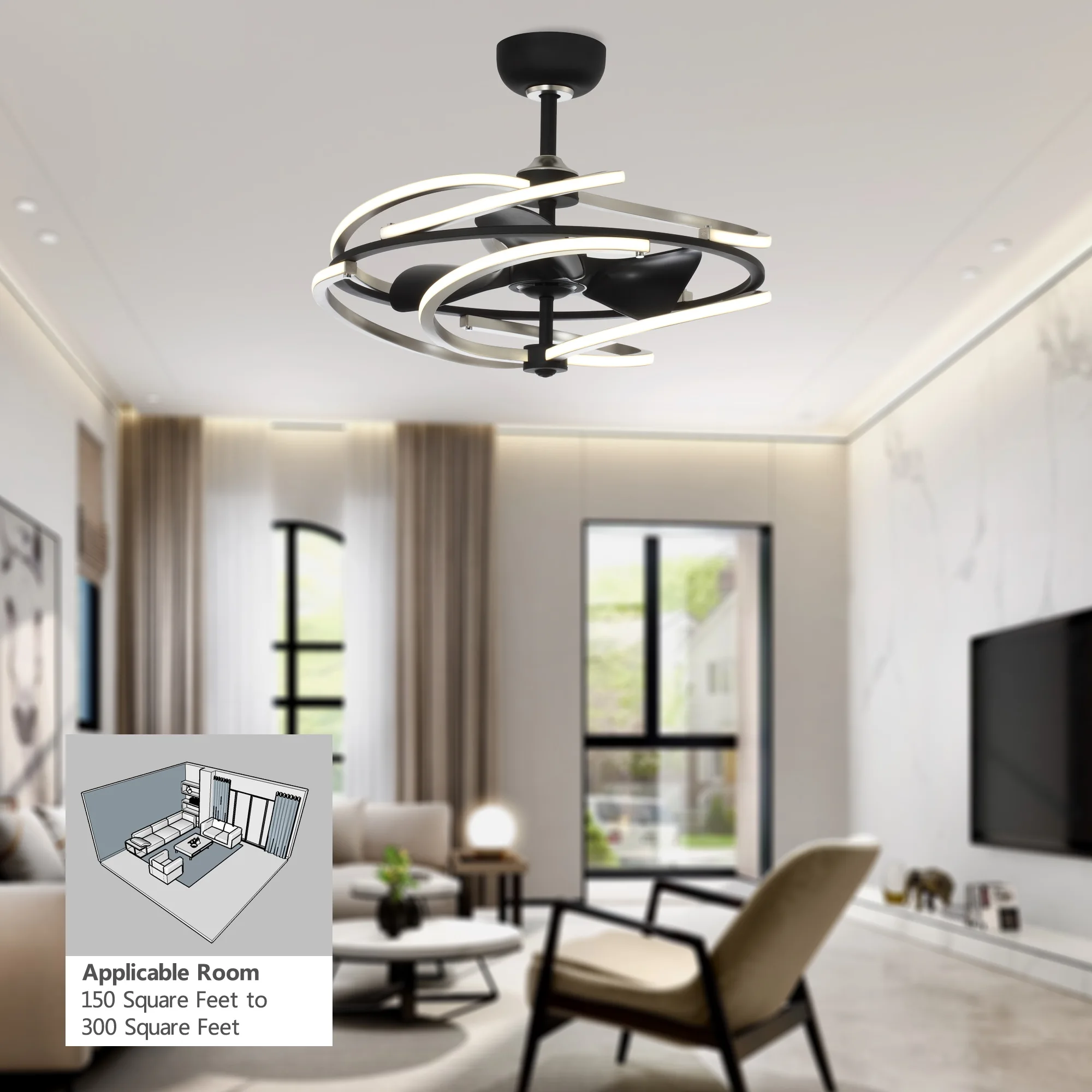 

28.3 in. 56W LED light strip ceiling fan with double color frame