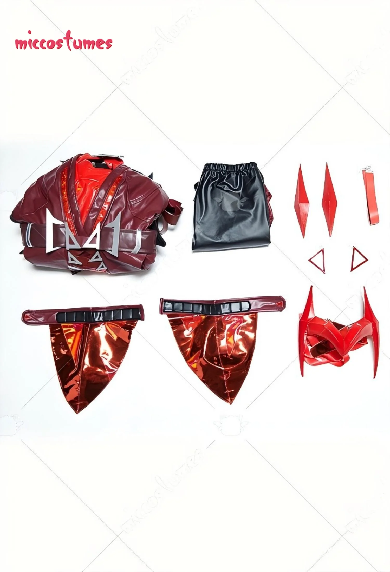 Miccostumes Women's Red Witch Cosplay Costume Top and Pants with Shoulder Armor and Choker for Halloween - view 6