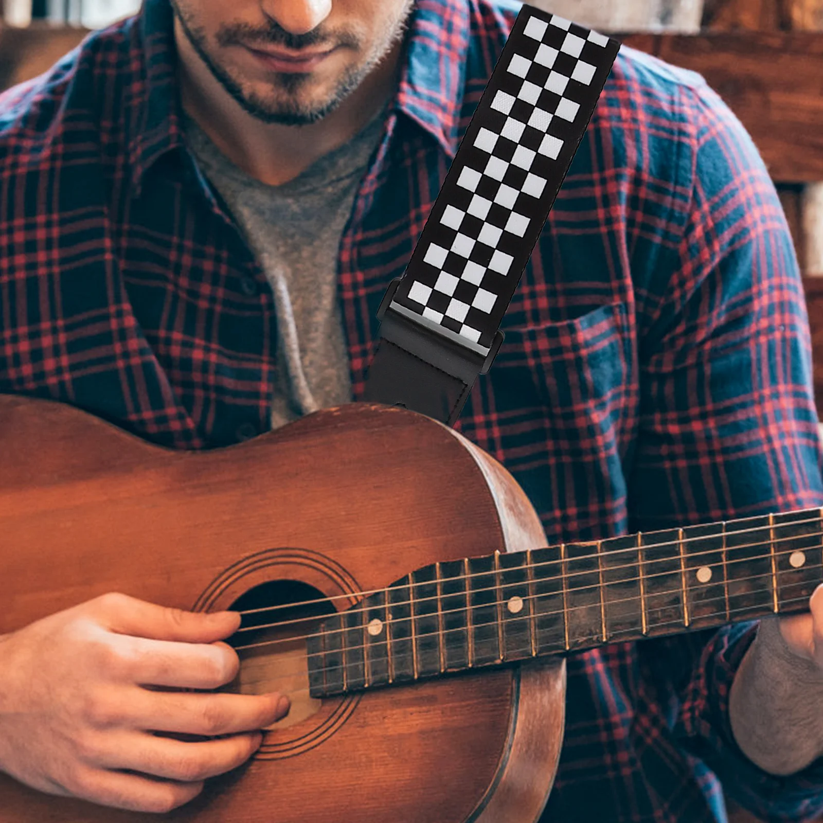 

2Pcs Guitar Strap Durable Lattice Cotton Folk Replacement Strap Adjustable Shoulder Bass Accessory Lattice Guitar Belt