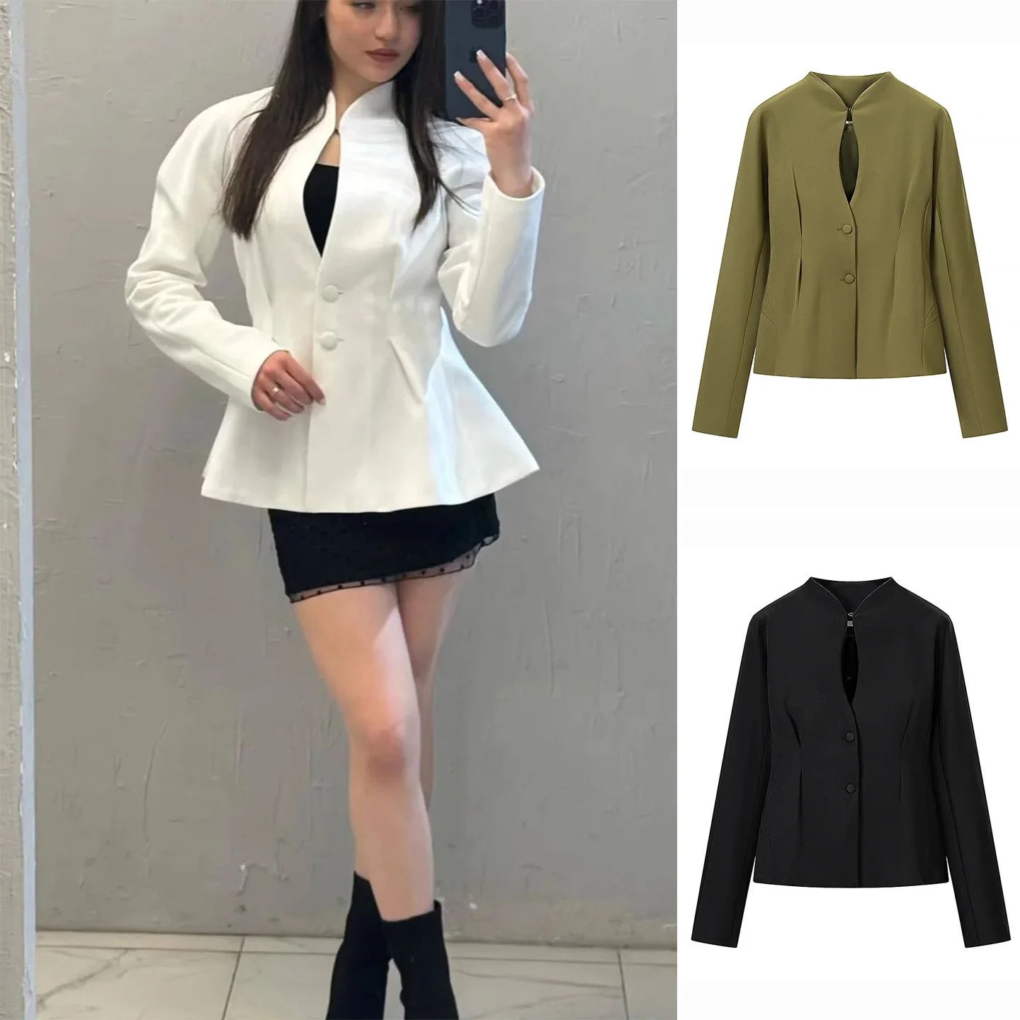 

Slimming Effect Long Sleeve Stand Collar Two Button Hollow Decorated Waistcoat Women's Commuter Style New Spring Summer Suit ...