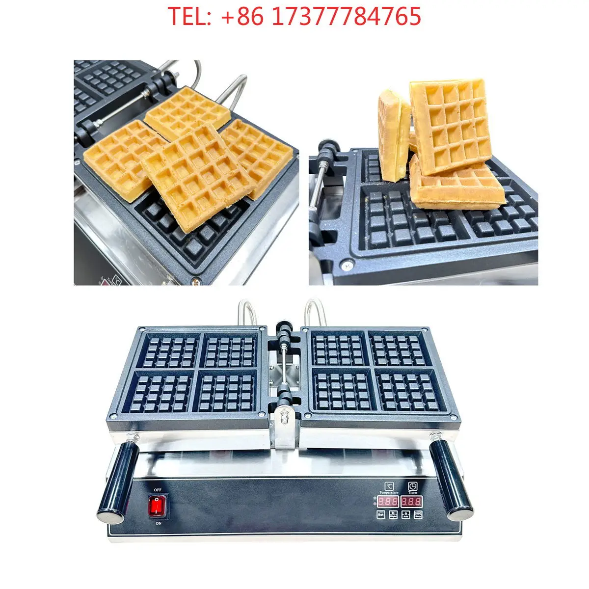 Square Belgian Waffle Maker Commerical Use Non-stick 4 Slice Square Shape Waffle Machine for Sale