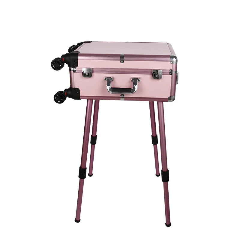 

Aluminum 4 -wheels Professional Rolling Cosmetic Lash Luggage Makeup Suitcase Train Case with Lighted Mirror LED Light PC Women