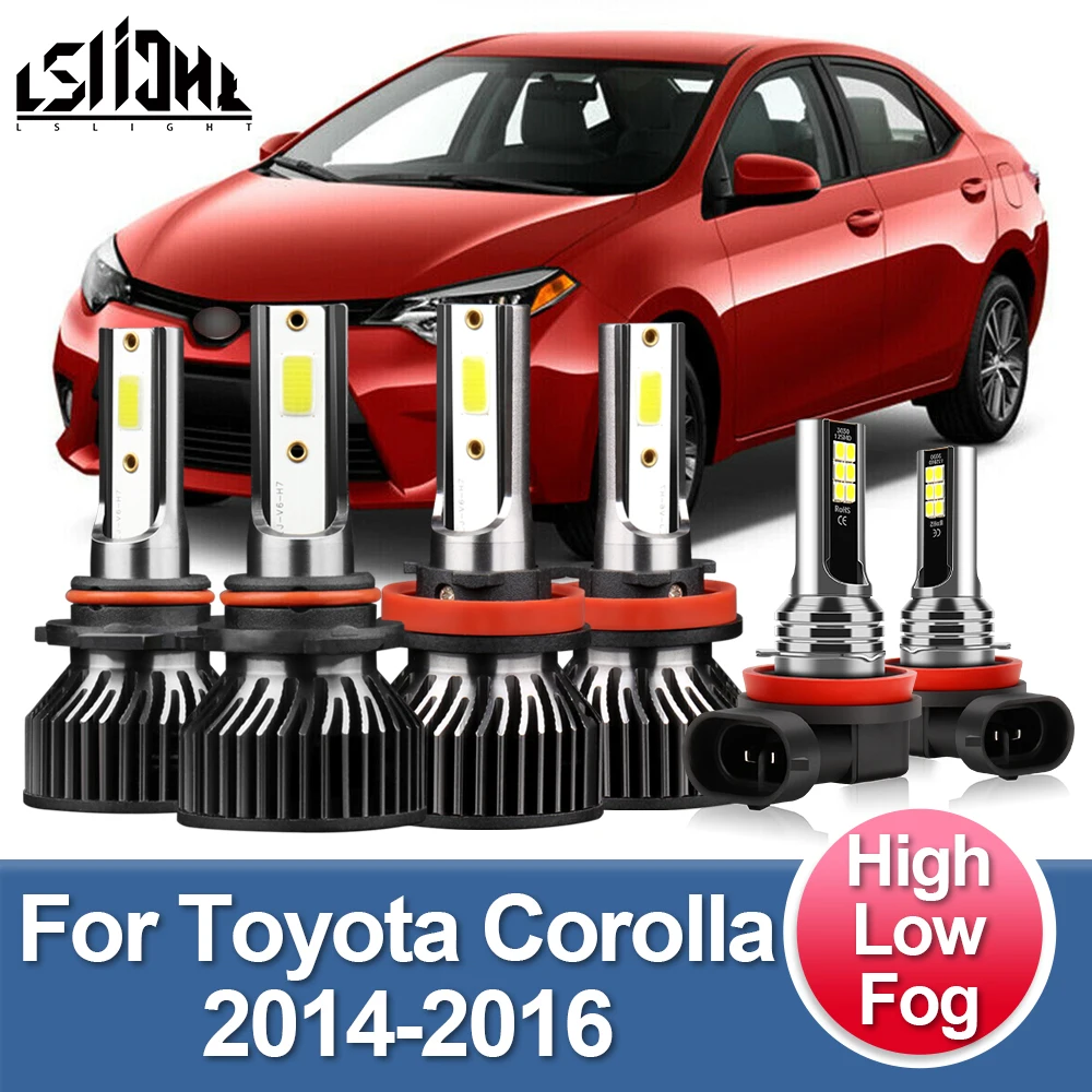 LSlight 2/6x For Toyota Corolla 2014 2015 2016 LED Headlights 18000LM 100W Turbo High Low Beam 12V 6000K Auto Fog Light Bulbs