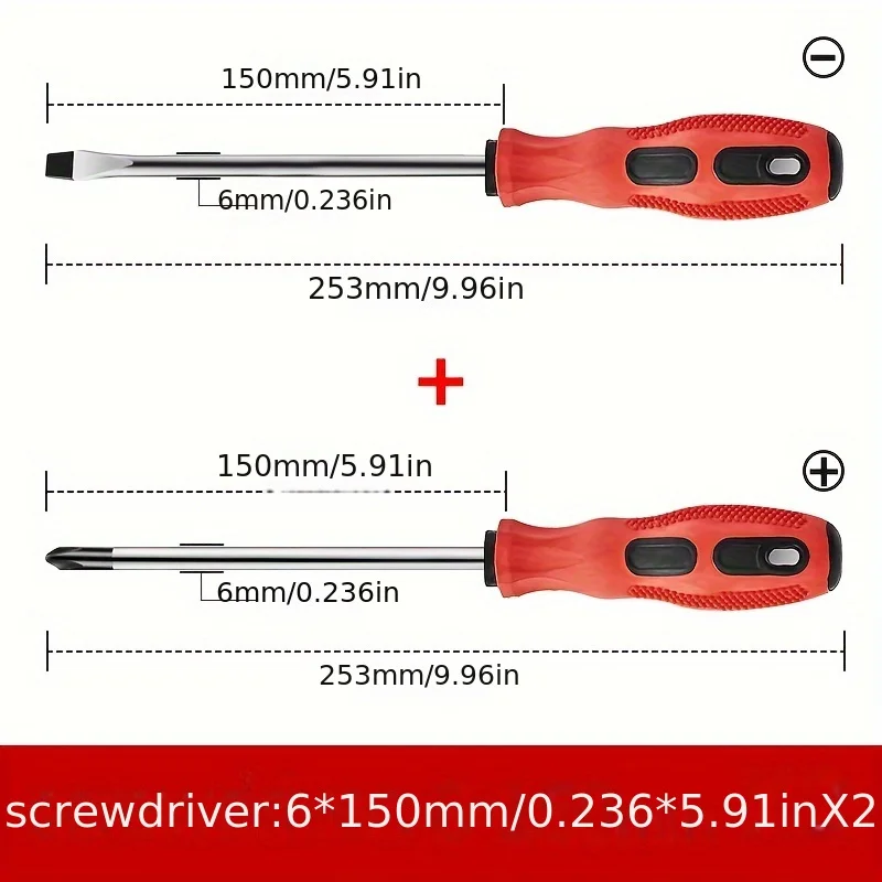 2pcs Magnetic Screwdriver Multifunctional Flat Head Cross Screwdriver Household Basic Anti Slip Manual Screw Drive Tool