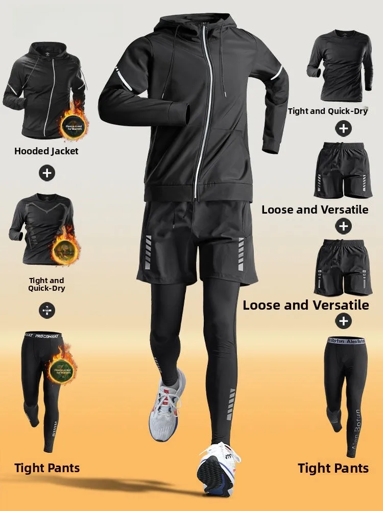 

Men's Fitn Training Suit Winter Warm Fce Running Qui Dry Tight Seven Piece Set Casual Sportswear Polyester Fiber