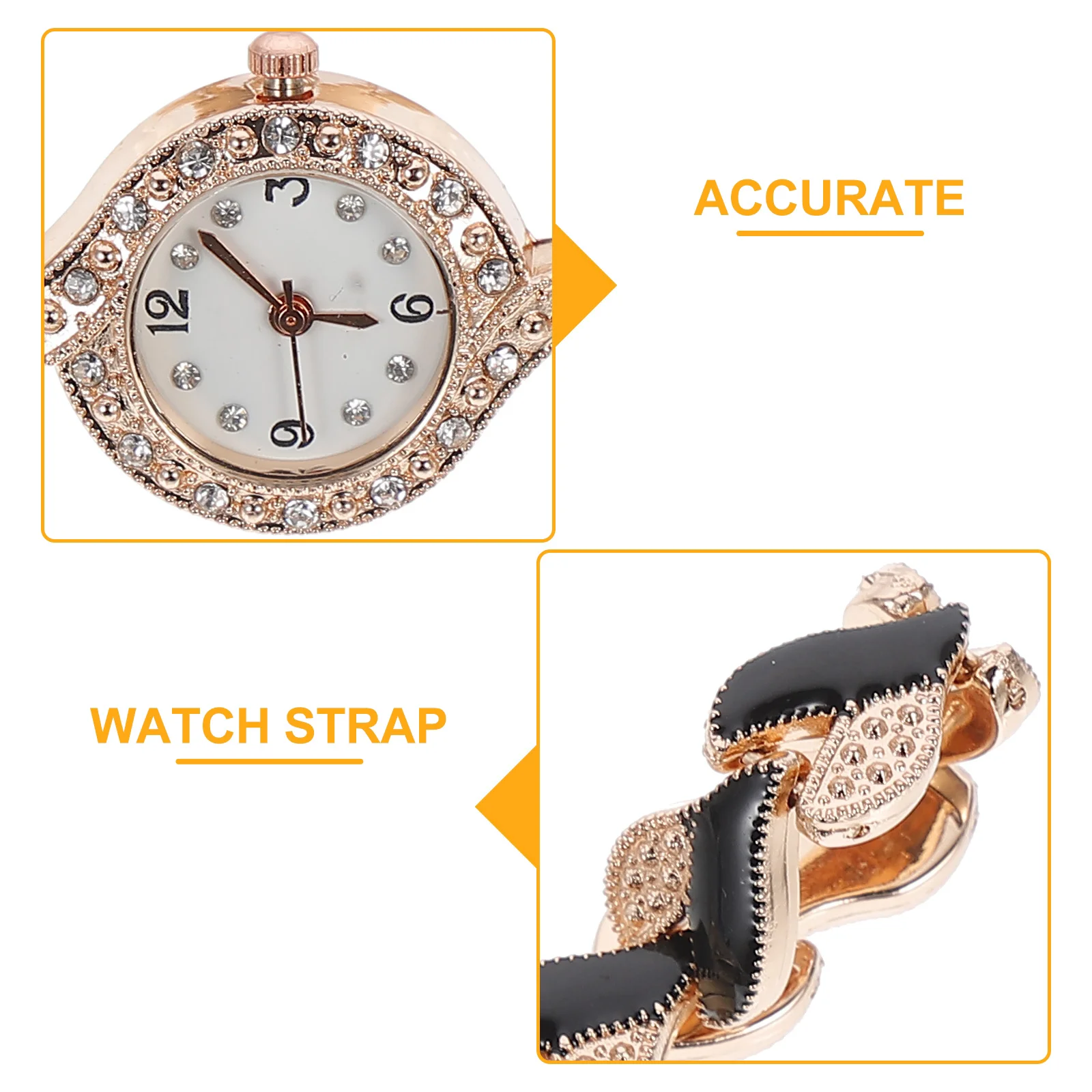1Pcs Watch Golden Black Rhinestone Stylish Bracelet Watch High Quality Materials No Fading Gift for Girlfriend