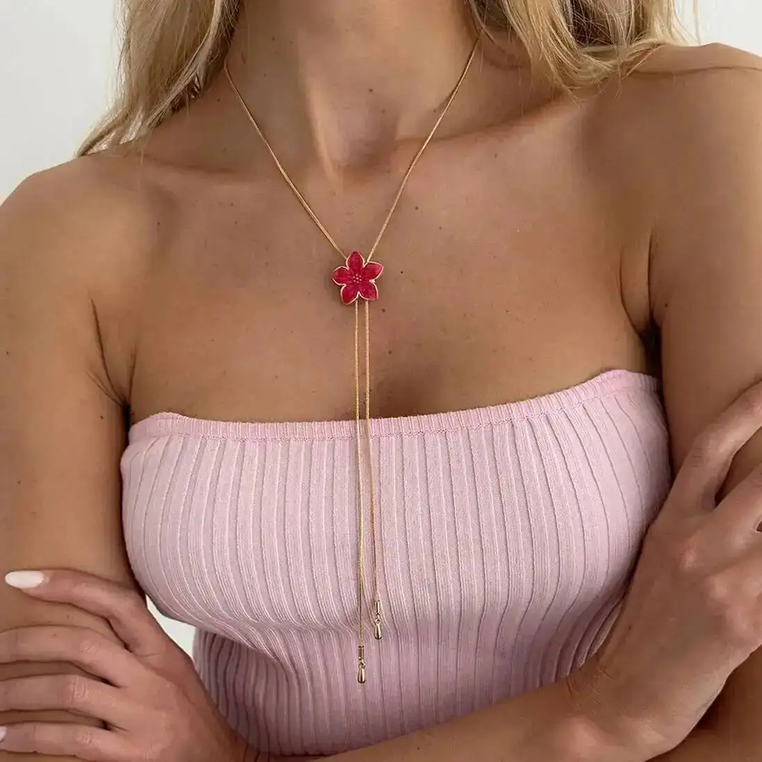 SHIXIN Trendy Romantic Colored Drip Glaze Small Flower Adjustable Pendant Women Summer Clavicle Chain Elegant Jewelry Accessory