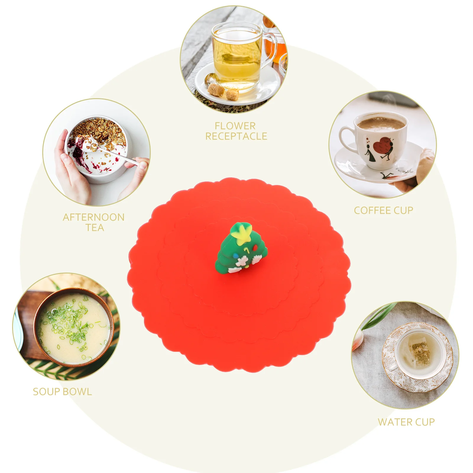 

6Pcs Silicone Cup Covers Festive Xmas Design Sealing Lids for Mugs Coffee Cups Reusable Dustproof Cup Protectors