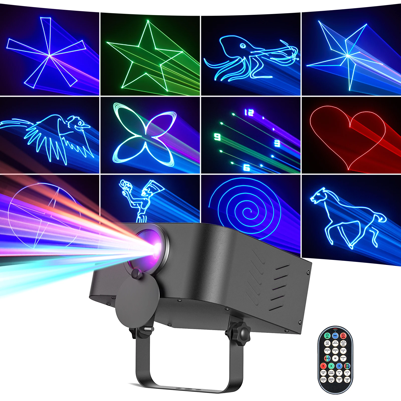 Fieryzeal Animation Laser Projector Color Indoor Disco Party Light RGB Beam Dmx Controller Christmas Wedding Pattern Stage Light