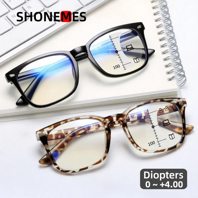 

Shonemes Progressive Multifocal Men Reading Glasses Square Women Eyeglasses Anti Blue Light Presbyopic Eyewear Diopters +1 2 3 4