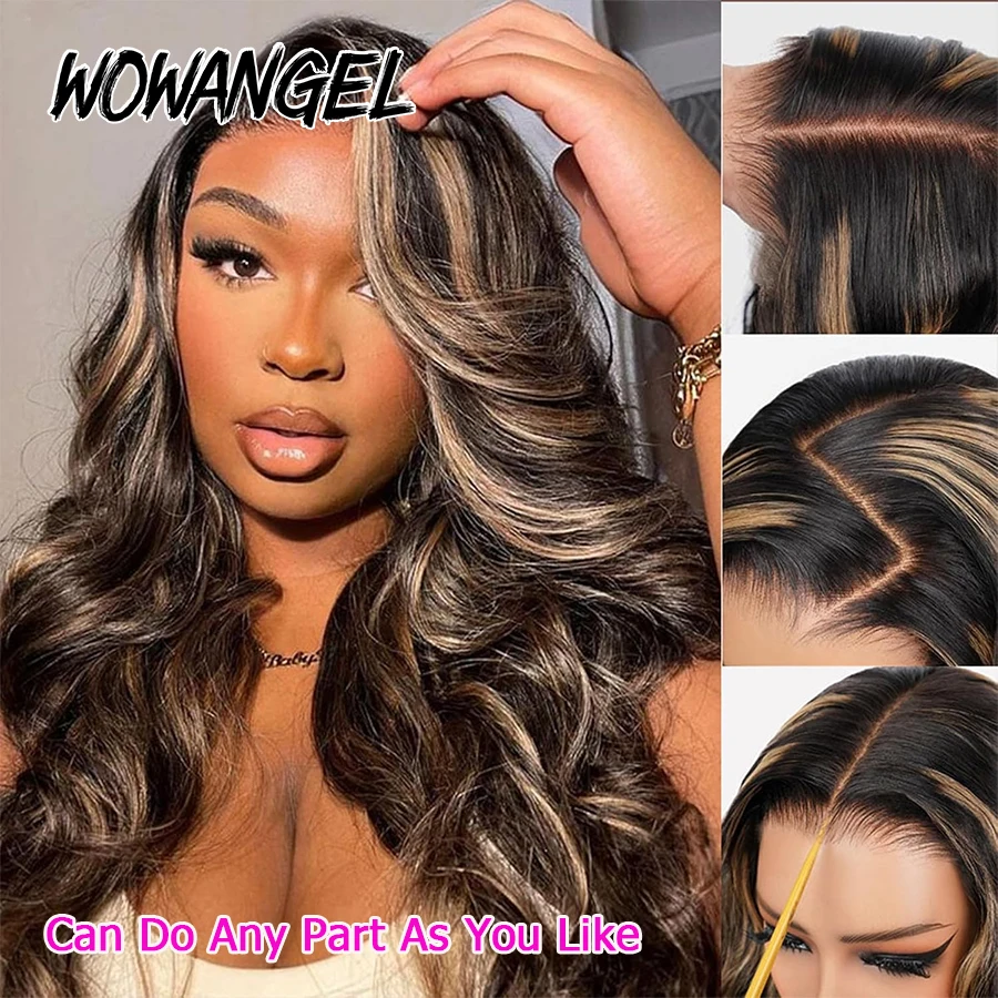 WOWANGEL 1B/27 Highlight Body Wave Lace Front Wig Human Hair Pre Plucked 13X6 HD Full Lace Frontal Wigs Bleached Knots For Women