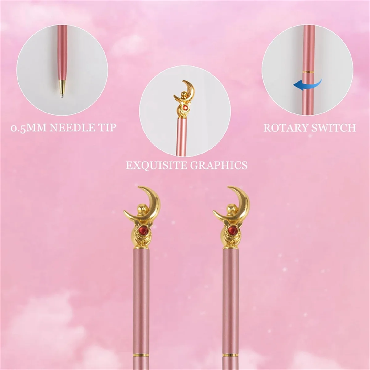 

ABJS 2-х шт. Moon Pen - ручки в стиле аниме для девочек из розового золота, школьные принадлежности, черные гелевые ручки, набор канцелярских принадлежностей 0,5 мм