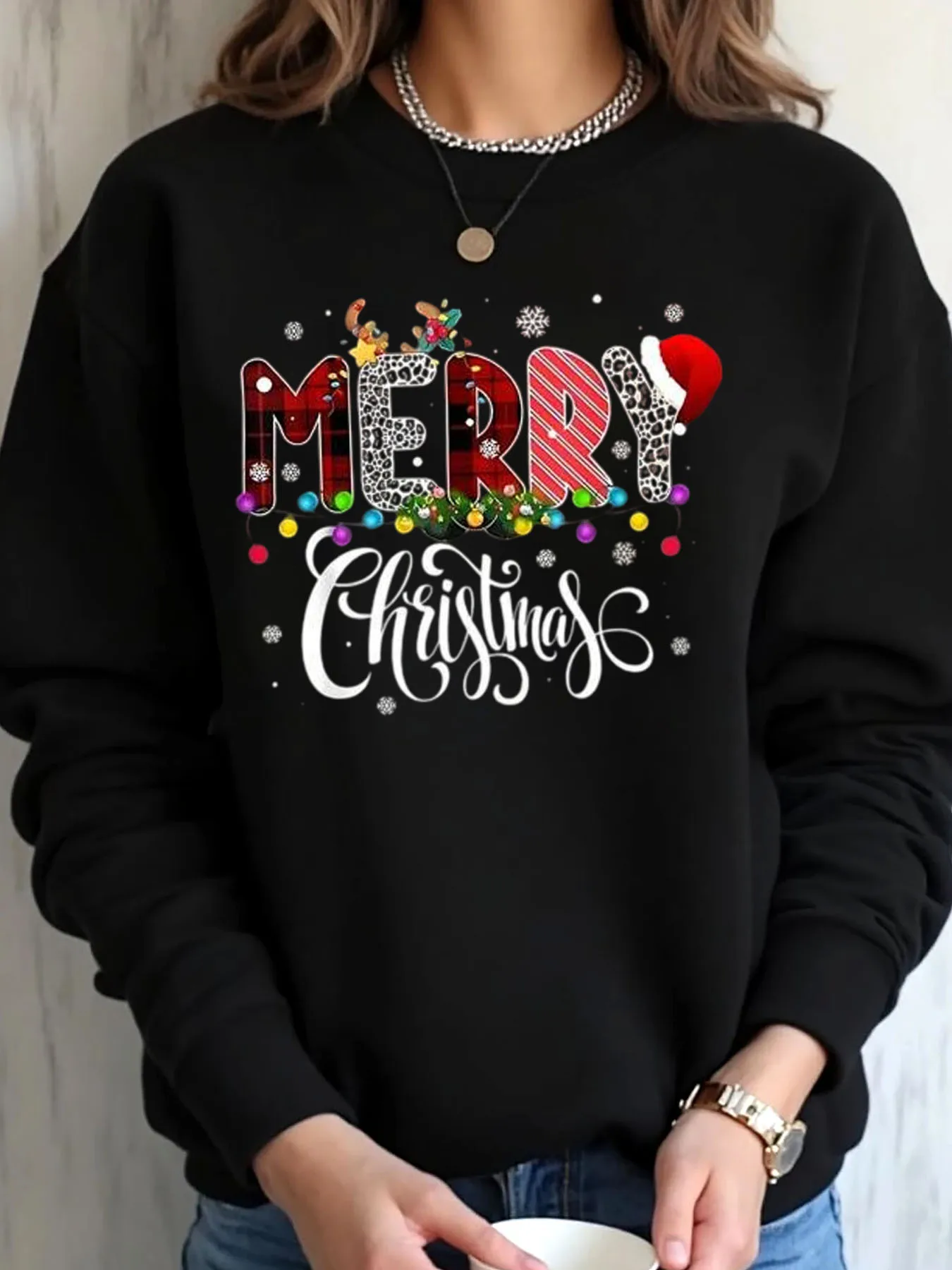 

Женская толстовка большого размера с рождественским принтом и рождественским принтом, уличная одежда