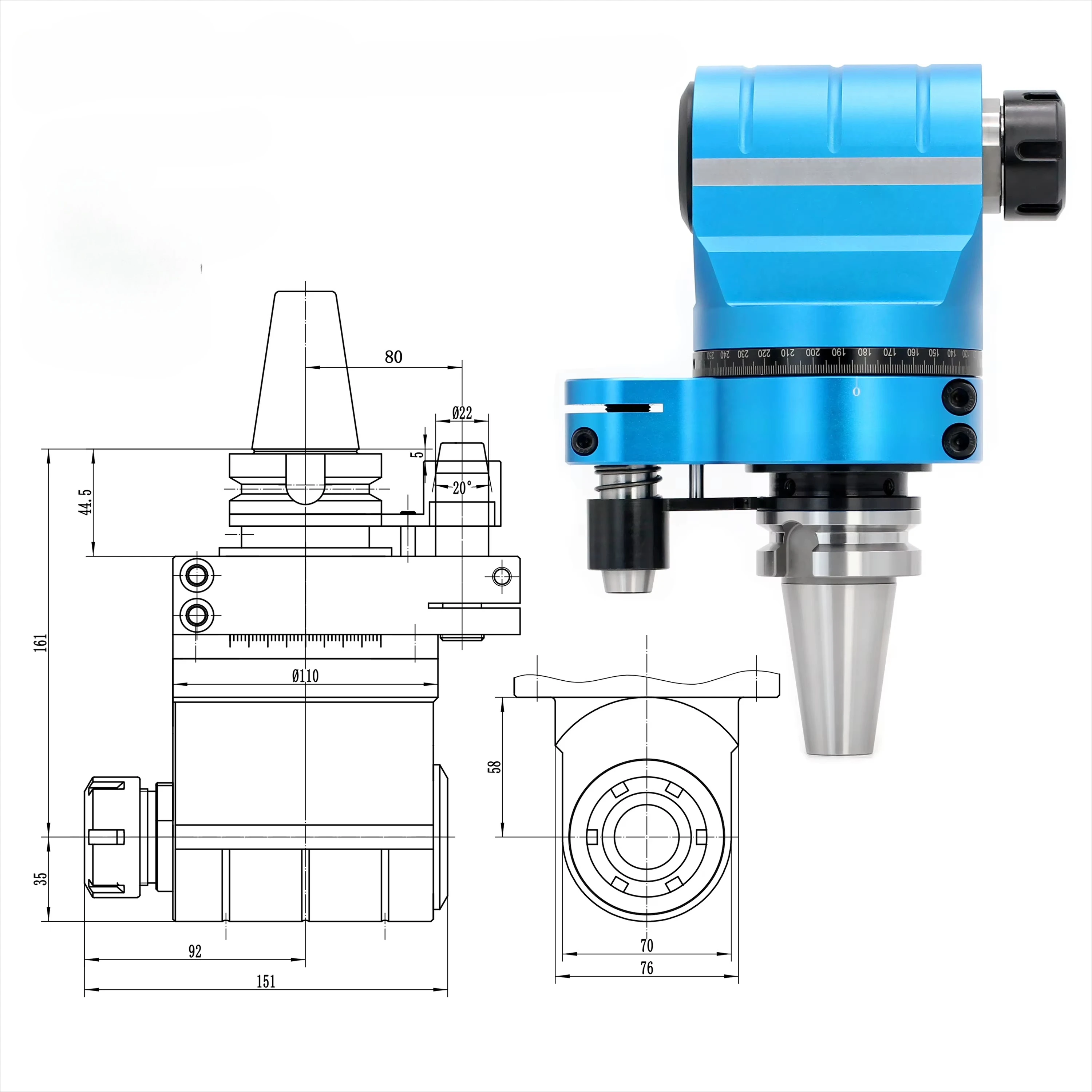 CAT40 Angle Head AG90-BT40-ER32-60high-precision Side Milling Head Milling Surface Tapping Drilling CNC Right Angle Milling Head