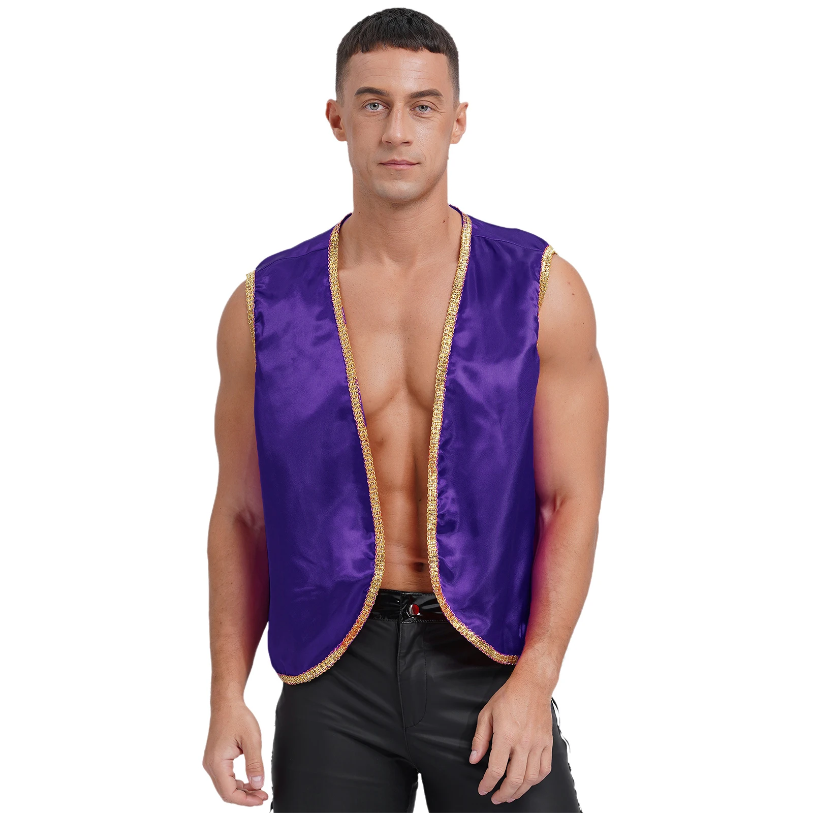 

Halloween Arabian Prince Costume for Men Luxury Arab Genies Clothes Cosplay Parties Carnival Open Front Golden Vest Dress Up