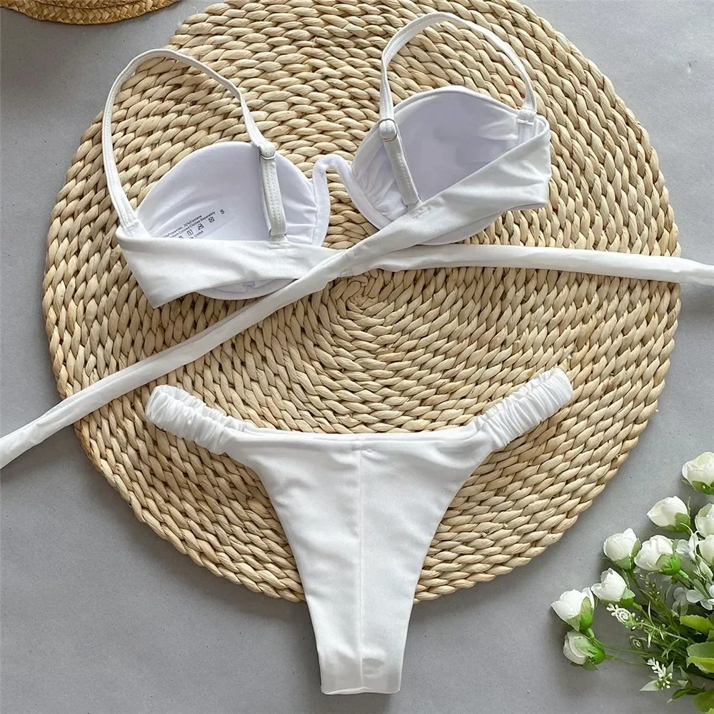 Sexy Brown Micro Push Up Bikinis Set for Women Mini Thong Swimsuits Underwired Swimwear Brazilian Bathing Suit Bikini Mujer 2025