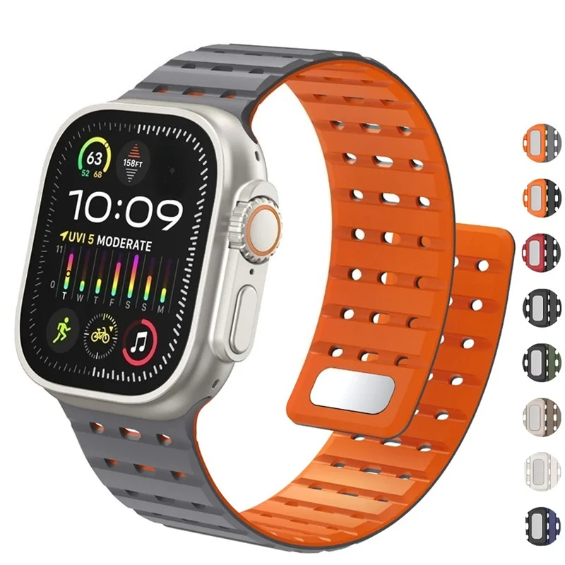 Magnetisches Armband für Apple Watch Ultra 49 38mm 40 41mm 42 44mm 45 46mm Sport-Silikonarmband für iWatch Series 11 10 9 8 7 6 5