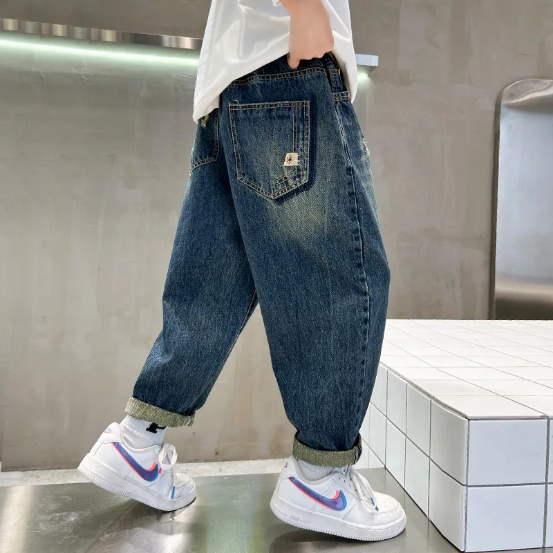 Big Boys Jeans Fashion Loose Relaxed Pants Denim Clothing Children Long Trousers 120-170cm Teenager Jeans