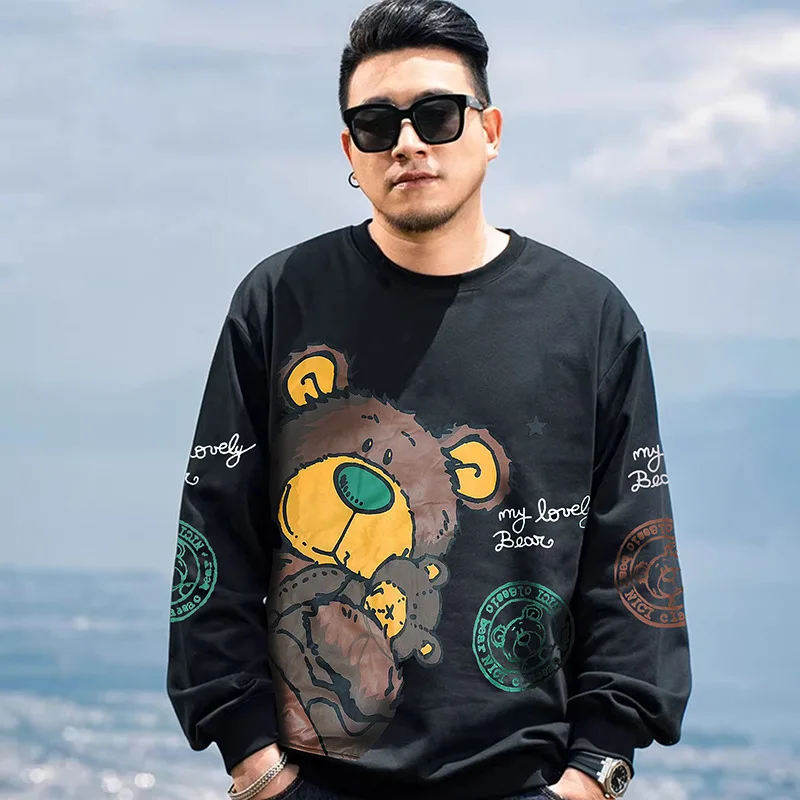 Extra large men spring autumn new item cartoon casual loose round neck pullover plus fat long sleeved sweatshirt 200kg 15xl