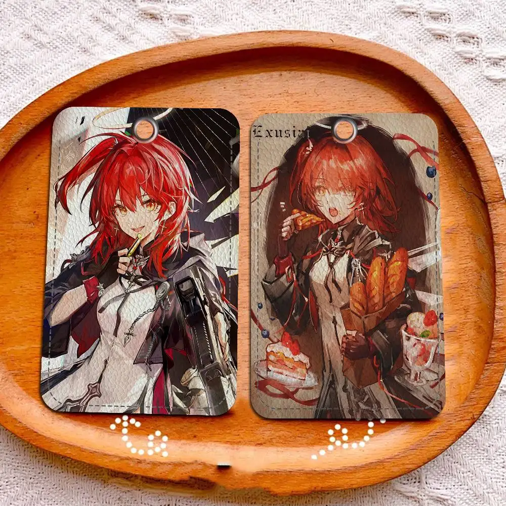 Arknights Popular Exusiai Cute Rectangle ID Card Case Keychain Access Card Bag Key Tag Ring Leather Card Holder Key Ring Access