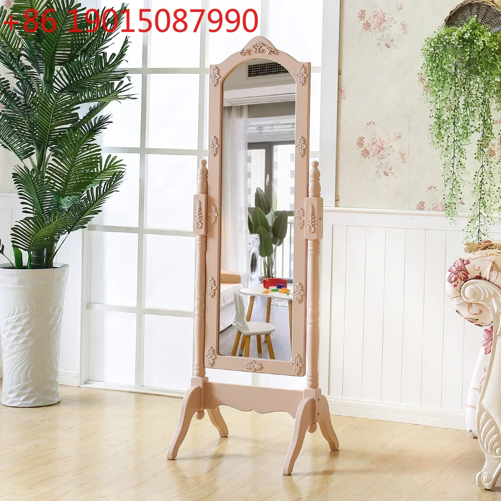zx1European pastoral princess mirror bedroom white,floor-to-ceiling rotating square fitting mirror clothing store fulllength mir