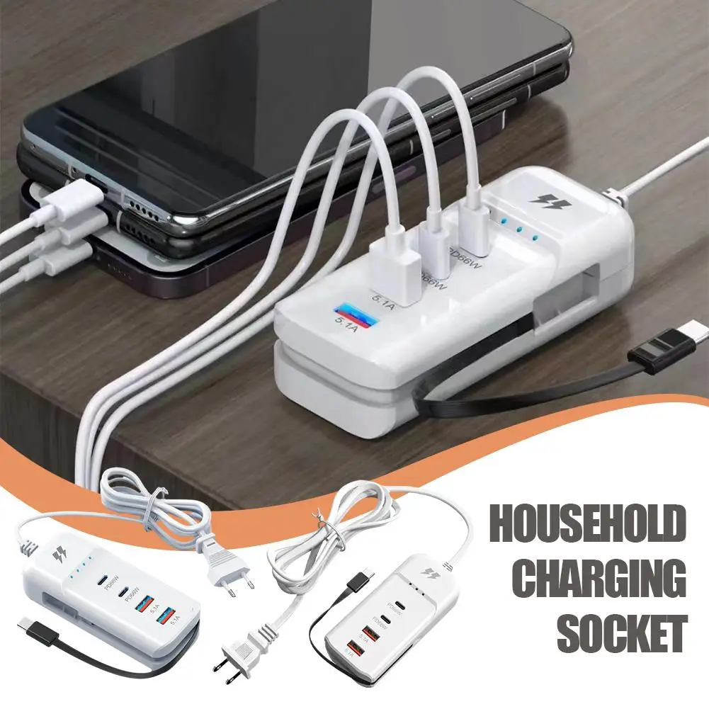 Multi-purpose 4 Ports USB Charger Five In One Home Adapter Device USB Socket Wall Porous Charging Fast Travel 66W Power Cha H8F8