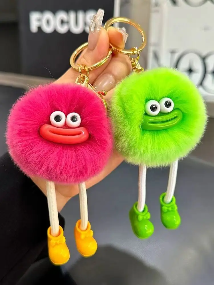 Porte-clés de voiture en fausse fourrure de lapin, fausse lontra, grande bouche, petite boule de charbon, pendentif de voiture, jouet en peluche coréen, pendentif de sac à dos, cadeau