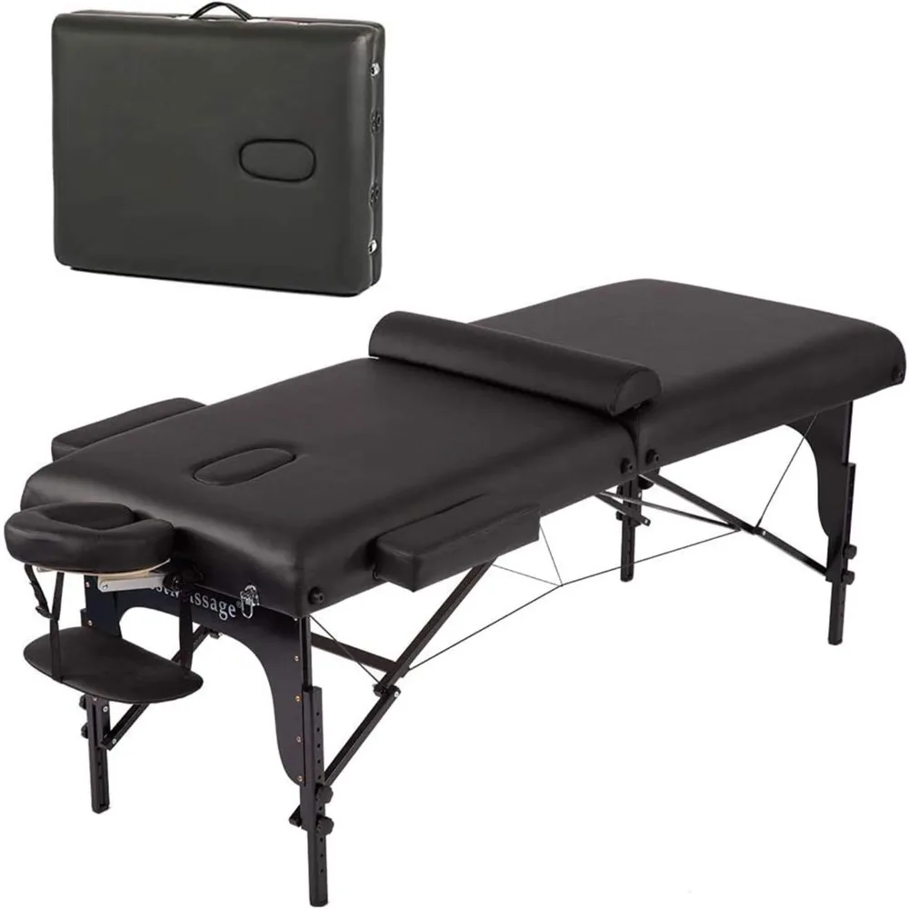 Massage Table Portable Massage Bed Spa Bed 30 Inches Wide Height Adjustable 2 Fold PU Lash Bed with Half Bolster