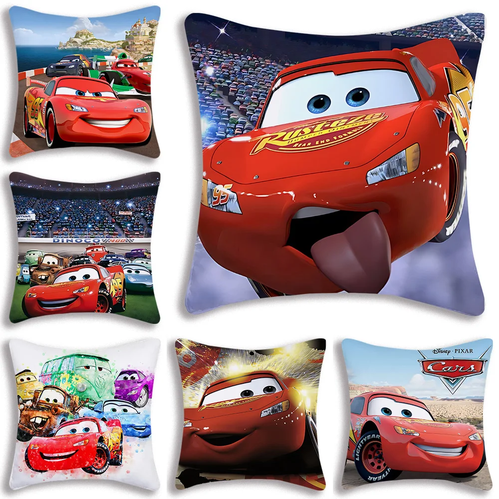 L-Lightning McQueen Pillow Covers Cartoon Sofa Decorative Home Double-sided Printing Short Plush Cute Cushion Cover