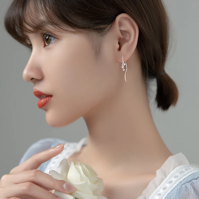 Modian Hot Sale Real 925 Sterling Silver Swing Bell Long Tassel Drop Earrings For Women & Female Fashion Sterling Silver Jewelry
