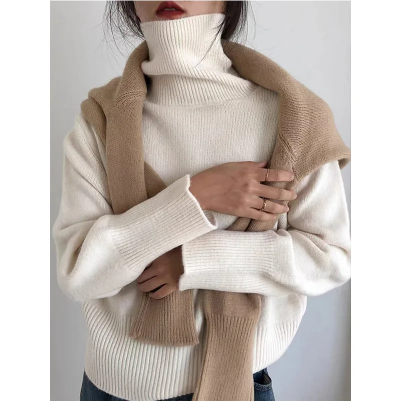 

Women Base Pullovers Solid Sweaters Knitted Jumpers Turtle Neck Long Sleeves High Strech Slim Fit Office Lady Casual 2025 Autumn