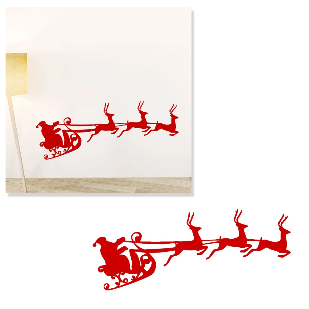 Three Reindeers & Santa Claus Pattern Sticker Christmas Wall Decals Wall Decor Removable Stickers for Shopwindow Showcase Glass