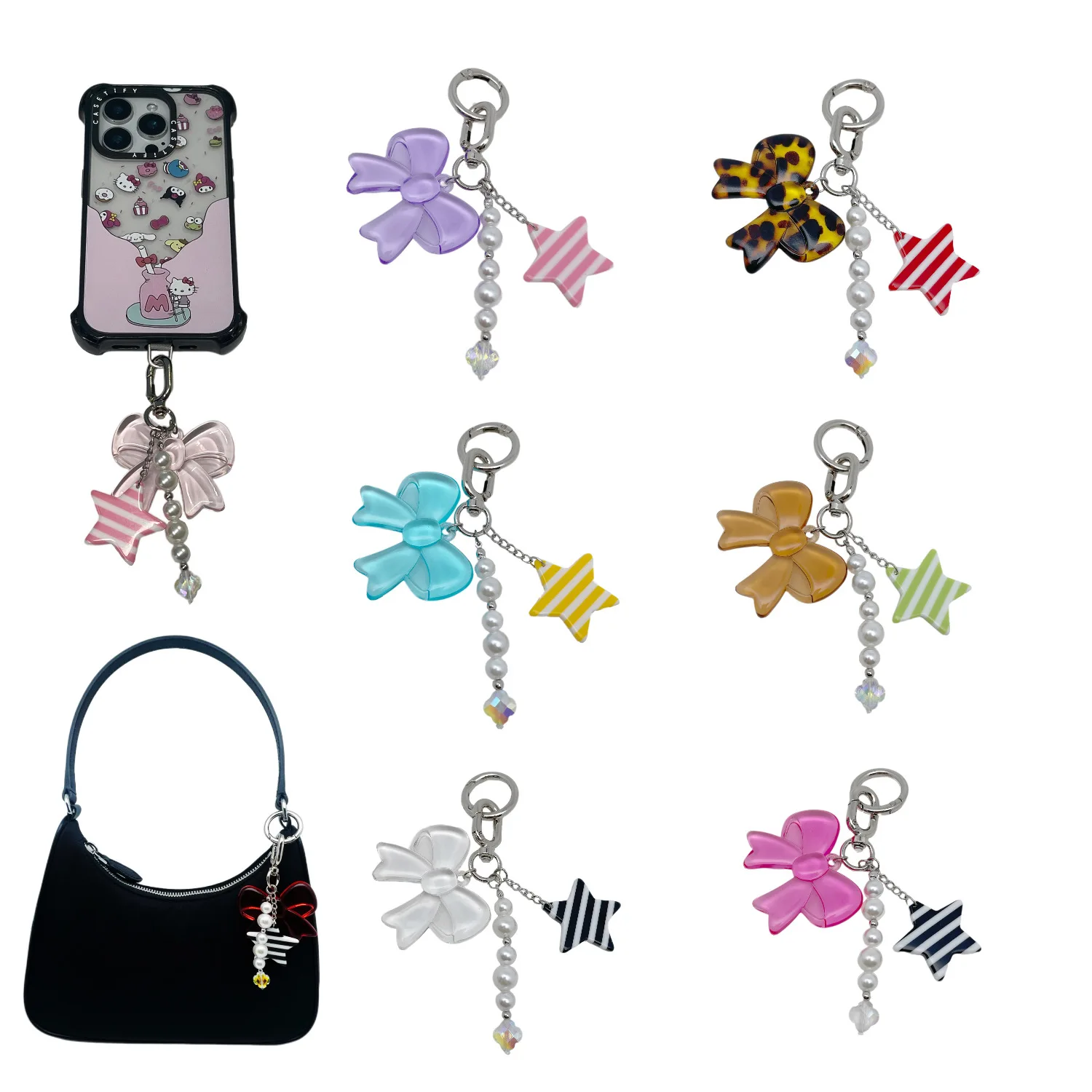 

HERLOOK Y2K Keychain with Star Bowknot Phone Chain Pendant Pearl Beads Cute Bag Charm Accessories Gift for Women Girls