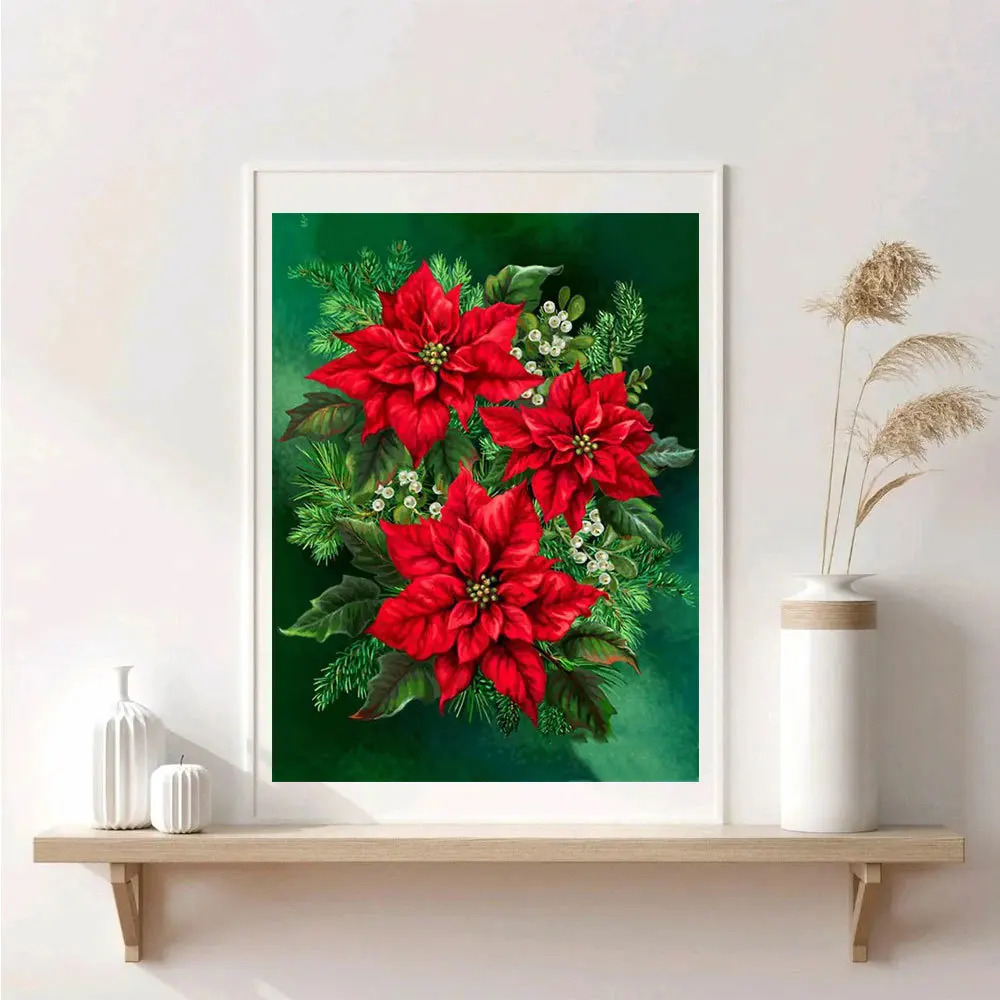 HUACAN Diamond Painting Complete Kit Flower Poinsettia Full Square