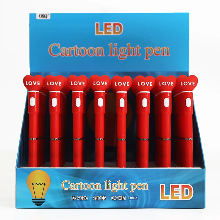 48PCS Creative Christmas Love Lights Ballpoint Pen, Cross-border LED Crystal Decompression Luminous High-value Signature 0.7 Lig