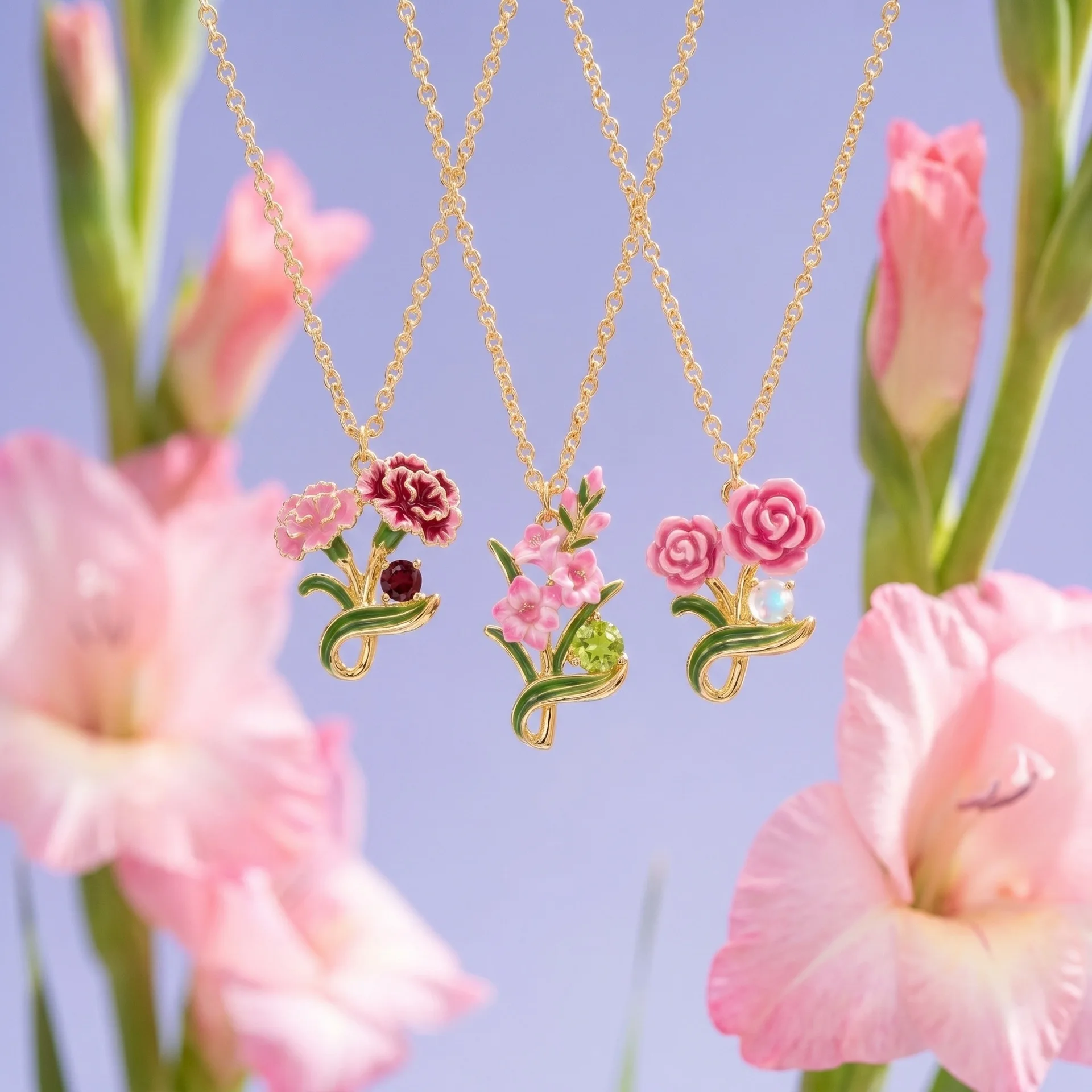 Copper Month Birthday Flower Necklace New Fashion Enamel Flowers Pendant Necklace Zircon Choker Necklace Jewelry  Accessory Gift